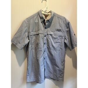 Eddie Bauer Men's Check Button-Up Shirt Blue Woven Short Sleeve Collared Size M